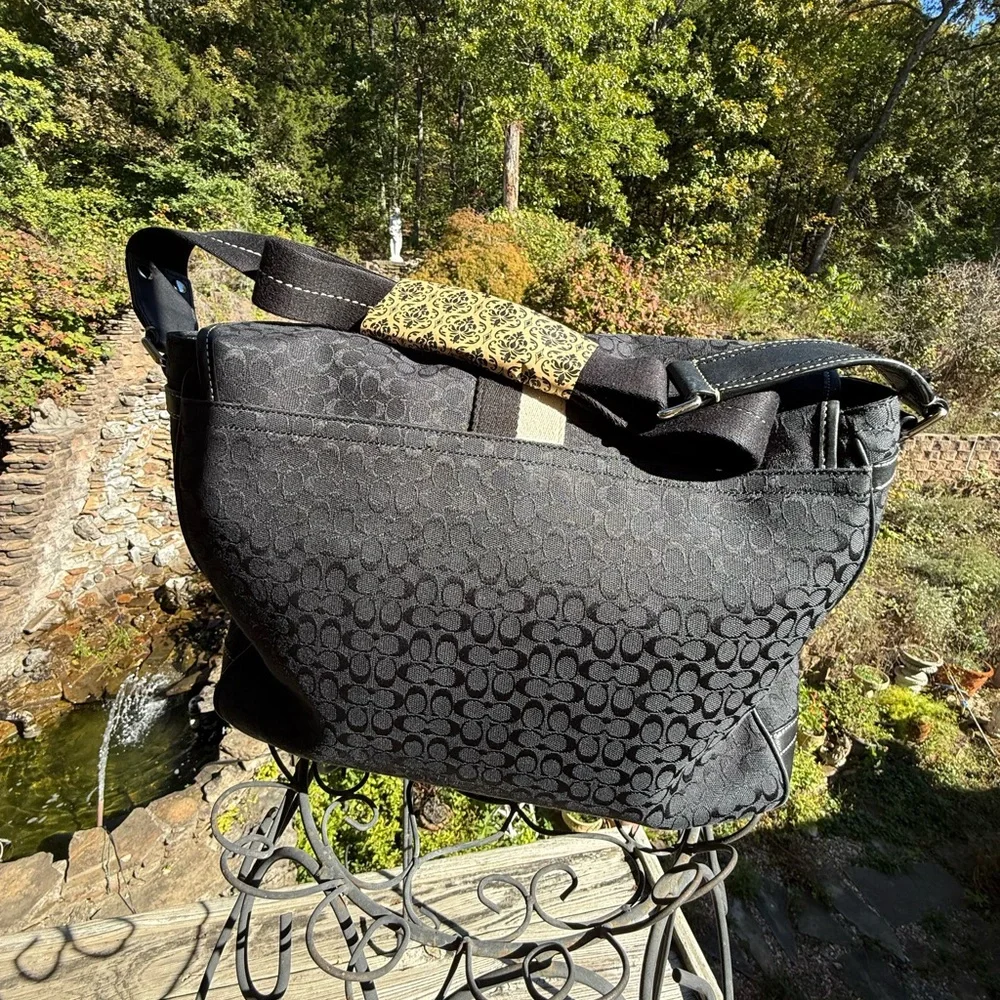 Coach Heritage Stripe Messenger Bag Black Signature Jacquard Crossbody F70077
